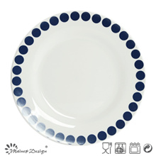 27cm Ceramic Dinner Plate with Blue Dots Circle Design